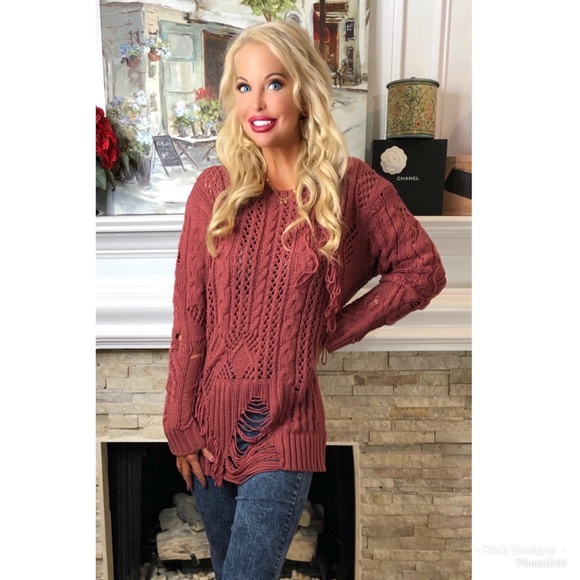 🥰LAST! Fringe Detail Cable Knit Destroyed Sweater - Picture 3 of 5